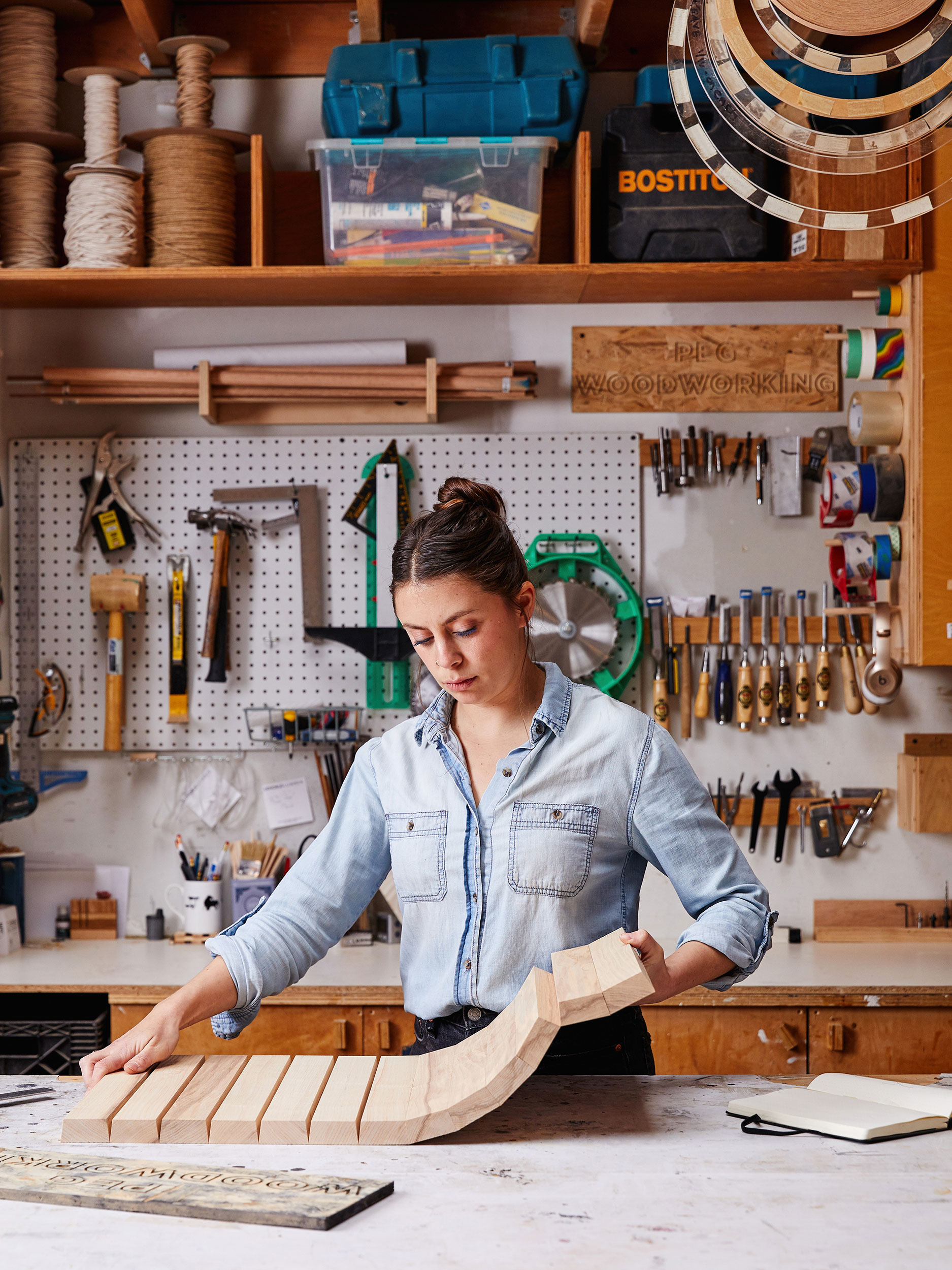 Portrait of owner of Peg Woodworking in Brooklyn workshop