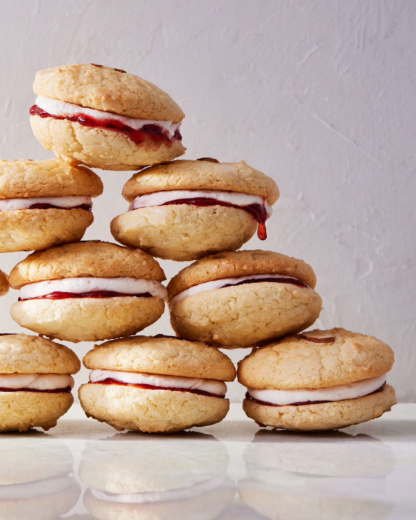 Snackable Bakes, Almond Sandwich Cookies, Jam Buttercream 