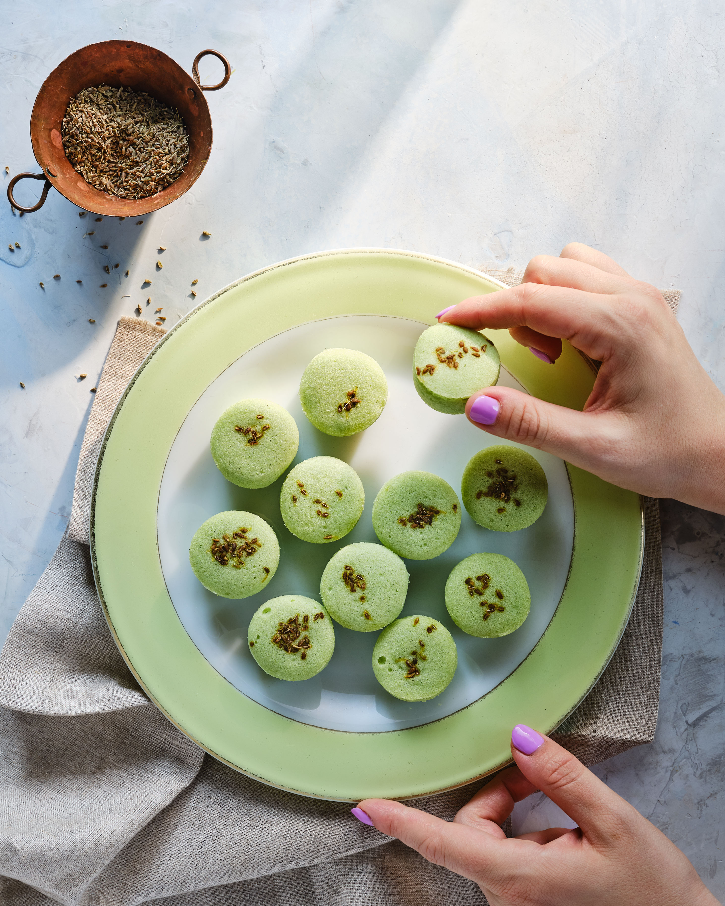 Pandan Anise Puto recipe by Abi Balingit author of Mayumu photographed by Nico Schinco. 